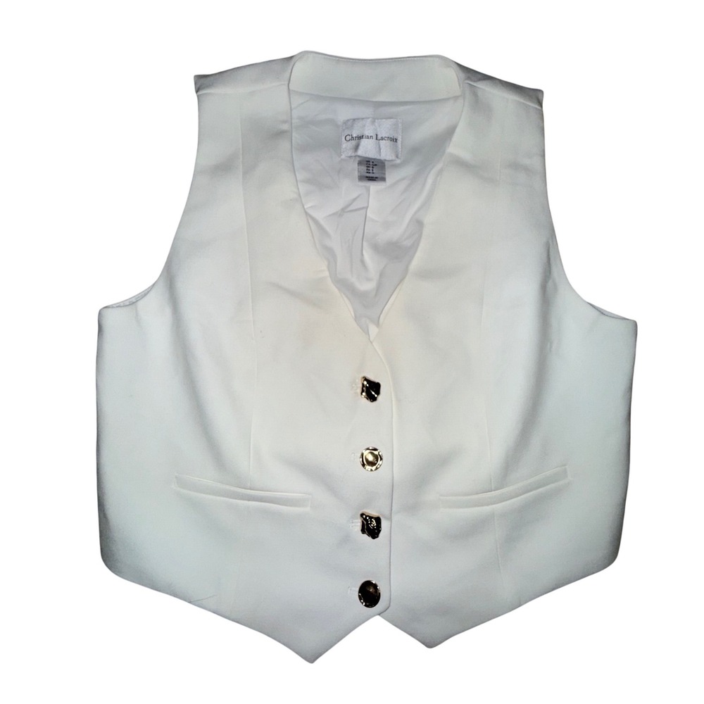 Christian Lacroix Vest Small White‎ Gold Button Tailored Chic Luxury
